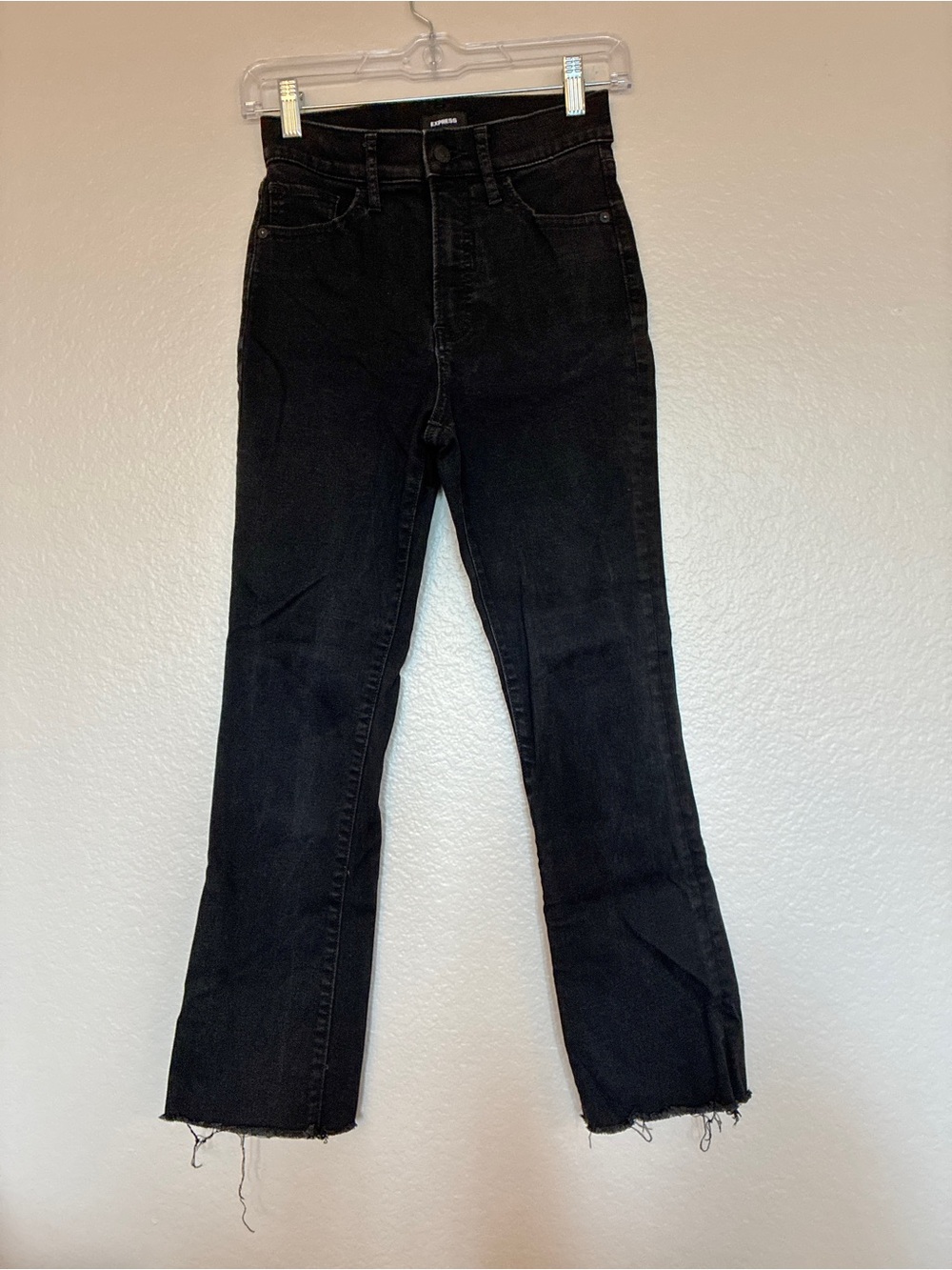 Express Cropped Flare High-Rise Black Women's Jeans Size 24 Casual Raw Hem